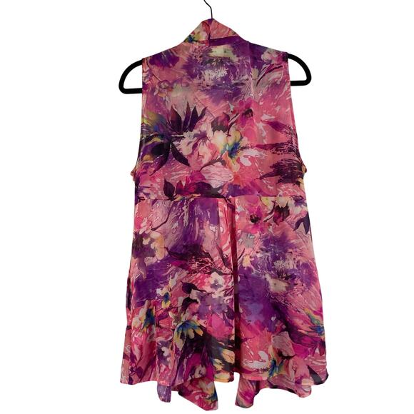 Susan Graver Pink Purple Floral Sheer Open Duster Vest Women's Medium - Picture 8 of 14